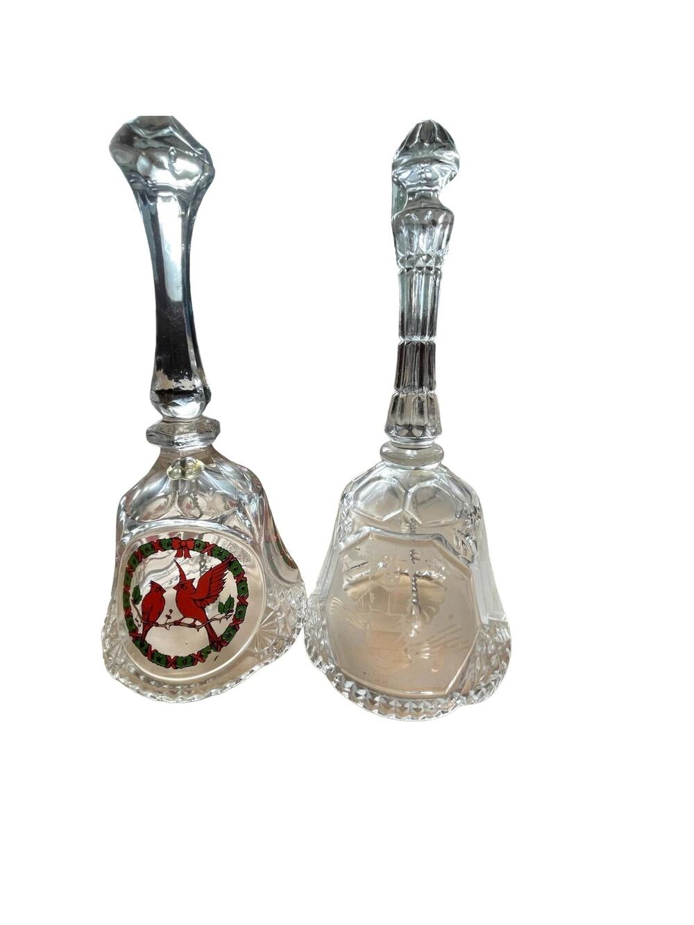 Lot of 2 Vintage >24% Lead Crystal Bells Angels & Cardinals 8"